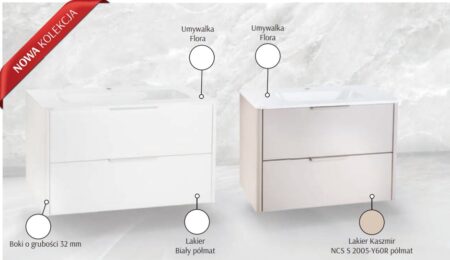Szafka pod umywalkę Flora Biała / Kaszmir wisząca – mebel łazienkowy Widax